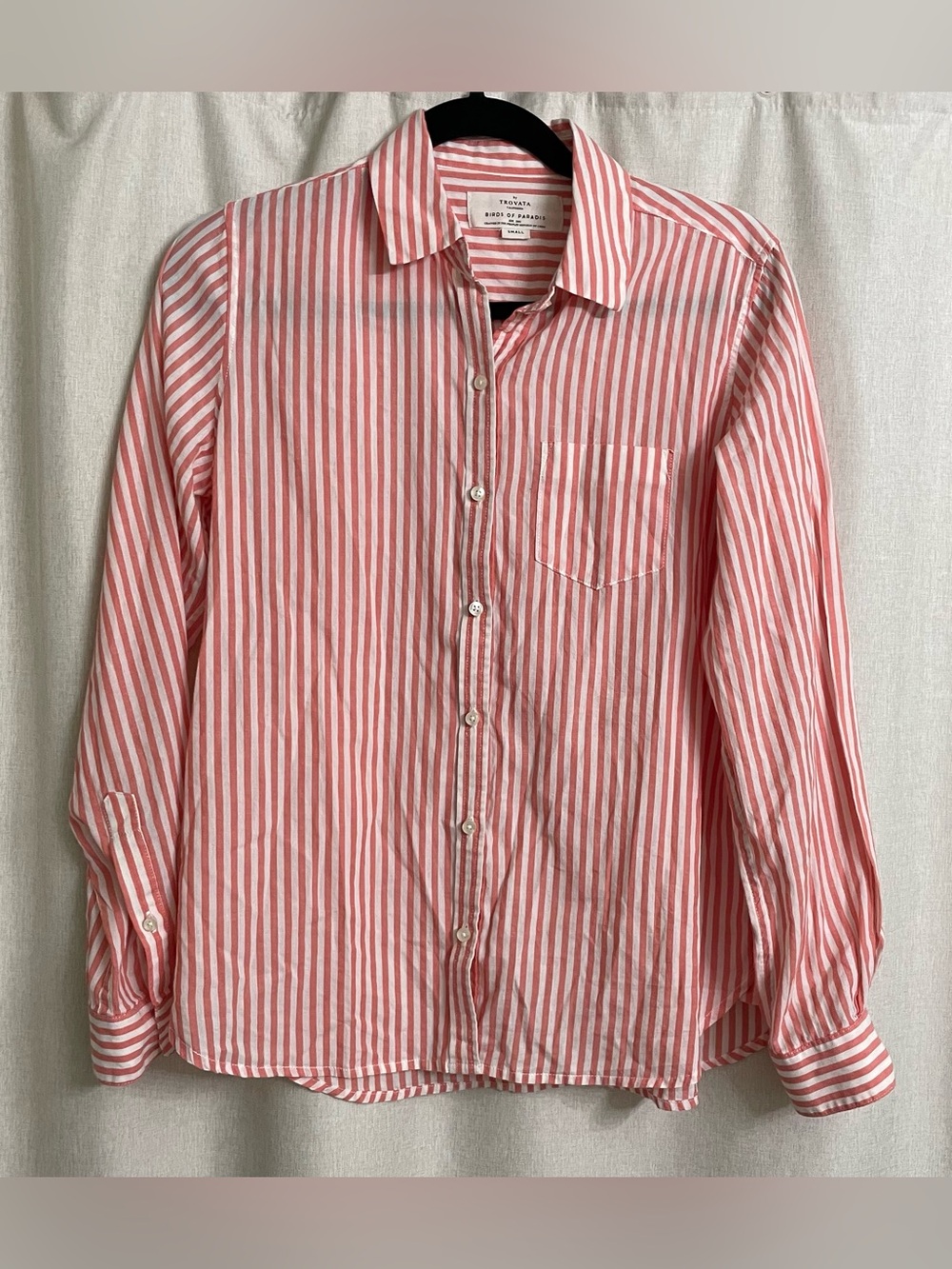 Trovata Birds of Paradis Pink Stripe Cotton Button Shirt Small